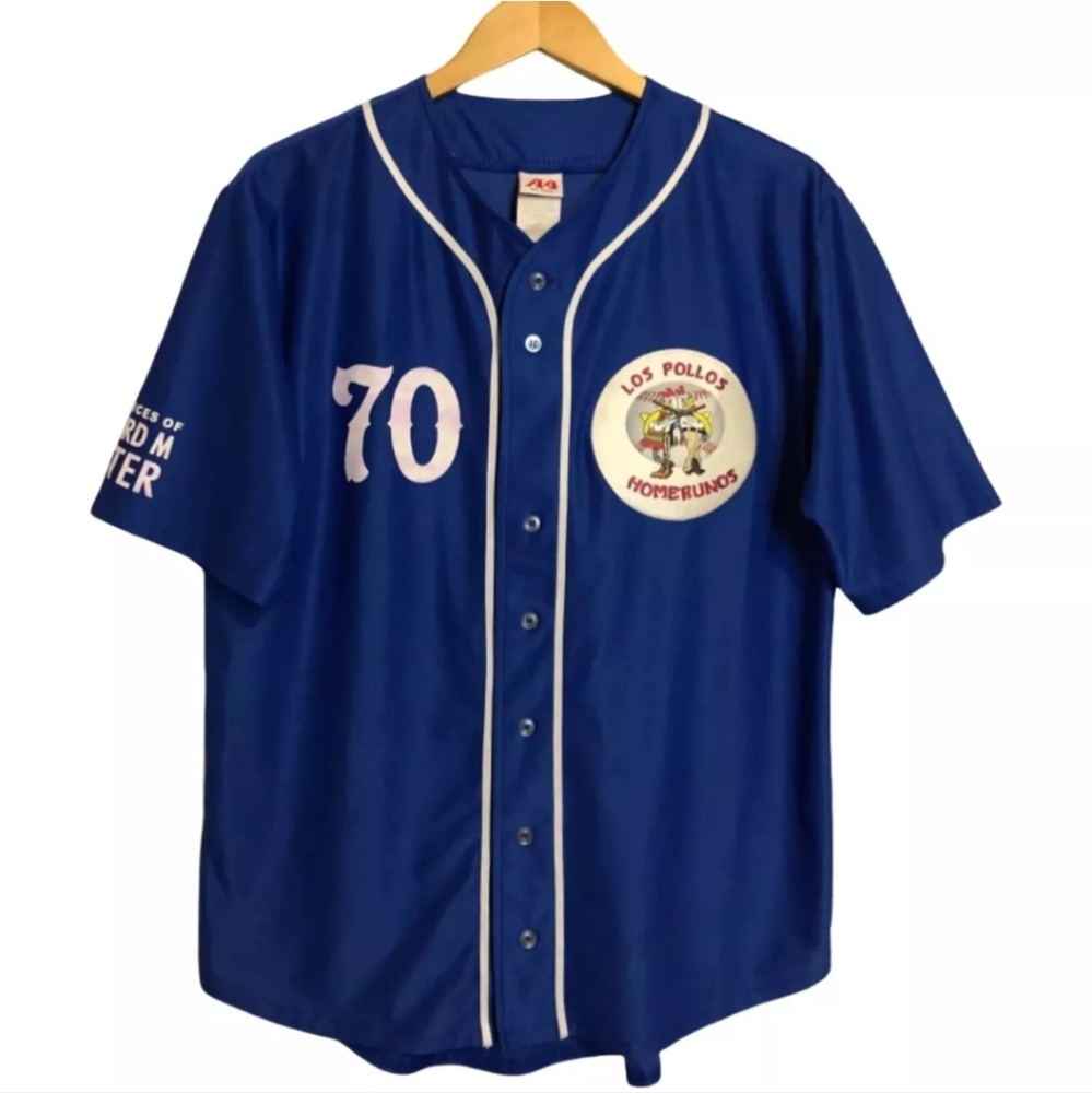 Los Pollos Hermanos Homerunos #70 Waterboy Breaking Bad Blue Baseball Jersey S - Picture 9 of 9